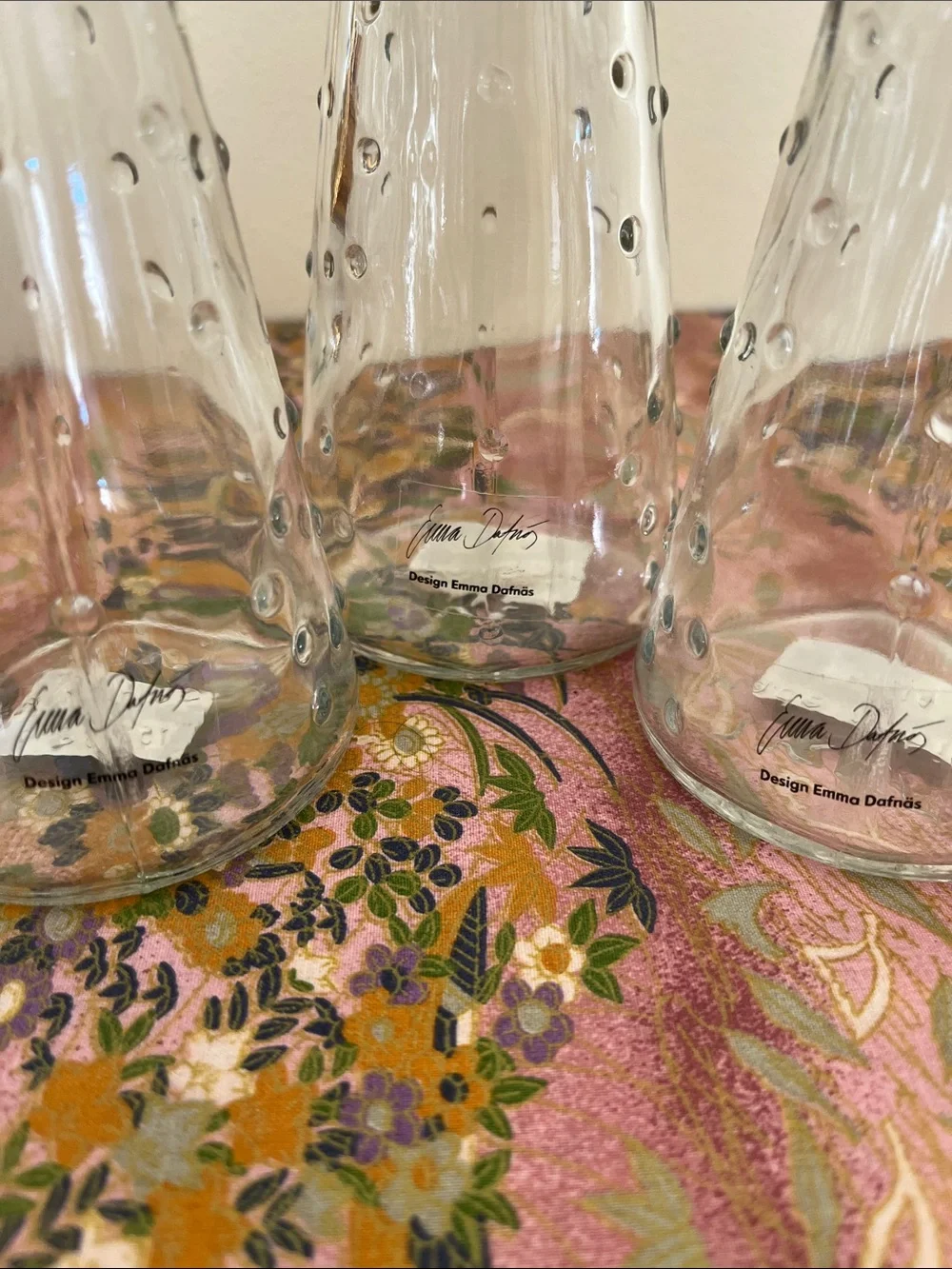 3 IKEA Emma Dafnas Design Clear Glass Hobnail Vases